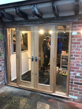 Solid Oak glazed french doors with sidelights