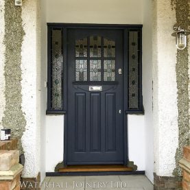 Hardwood front door and windows with decorative coloured leaded lights